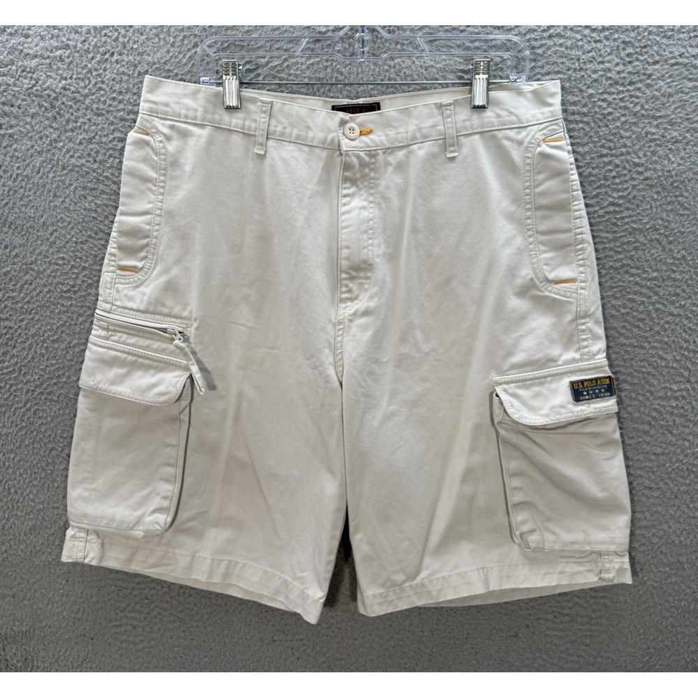 Vintage US Polo Association Shorts Mens 34 Tan Baggy Cargo Grunge Skater Y2K